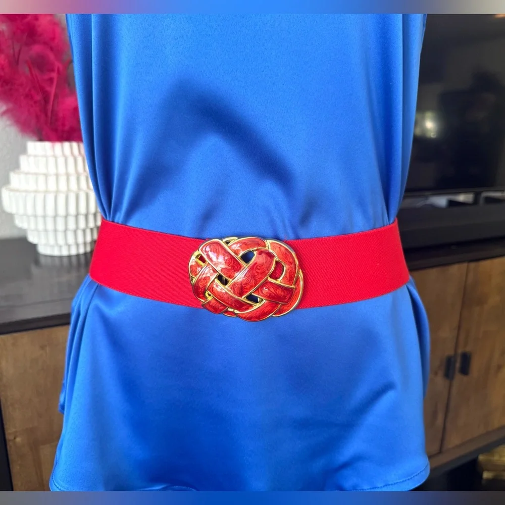 Vintage Day Lor Red Belt with Gold Braided Buckle